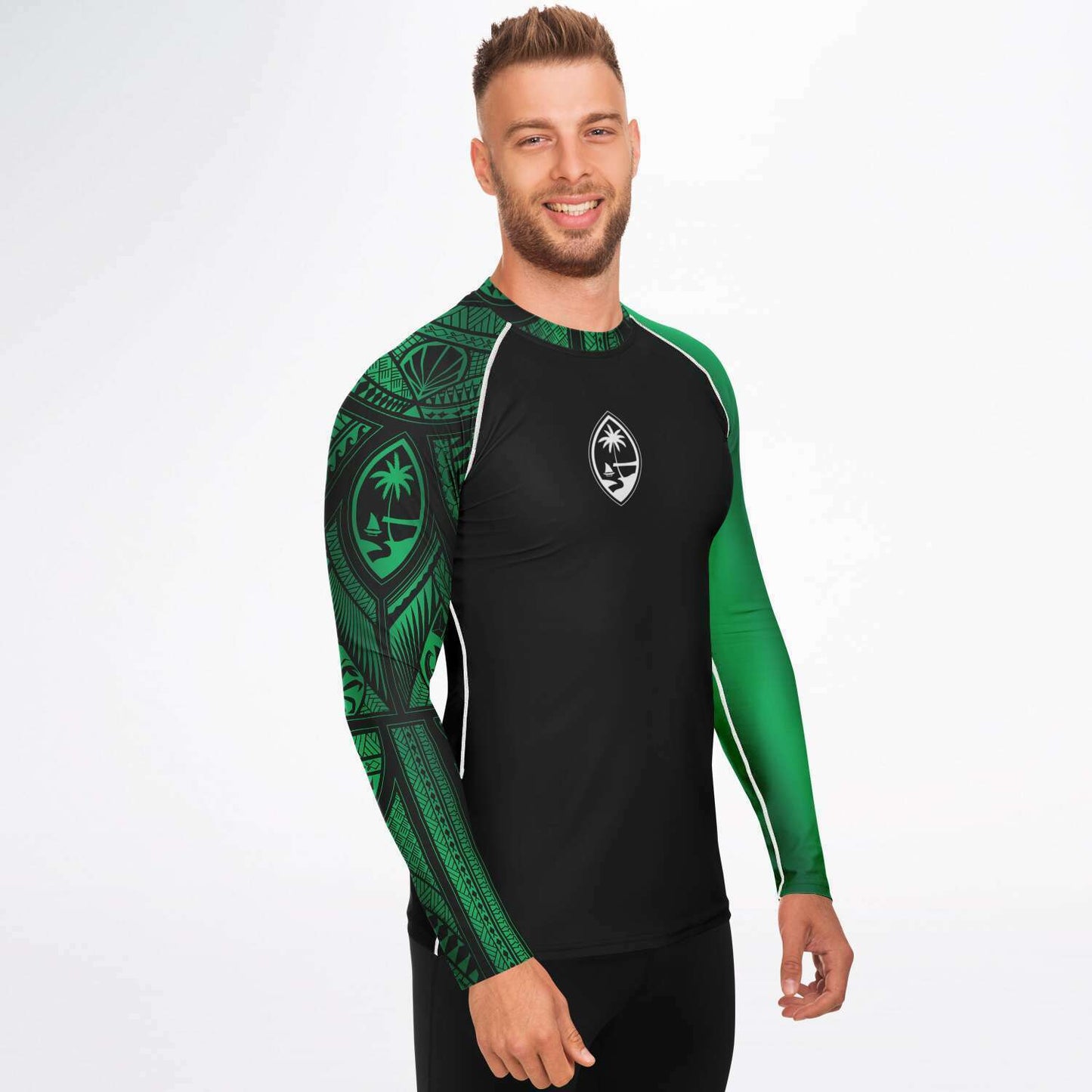 Guahan Tribal Men's Green Rashguard