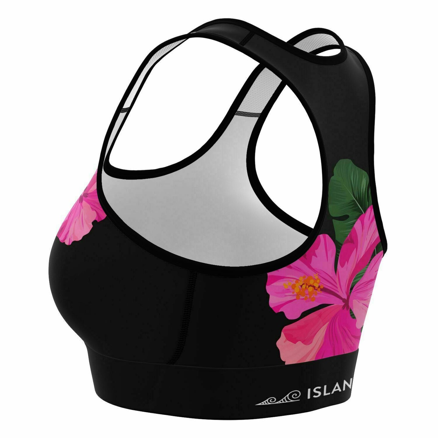 Guam Pink Black Hibiscus Paradise Sports Bra