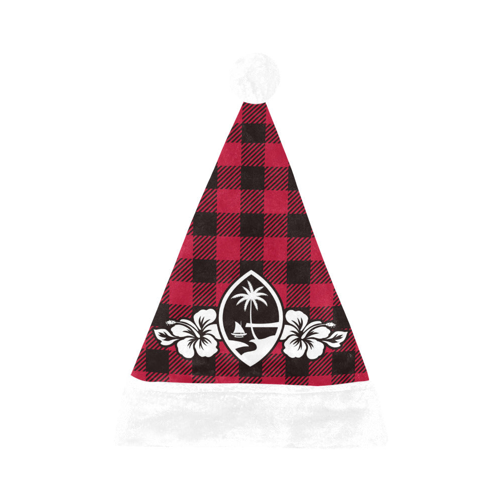 Guam Hibiscus Buffalo Plaid Santa Hat
