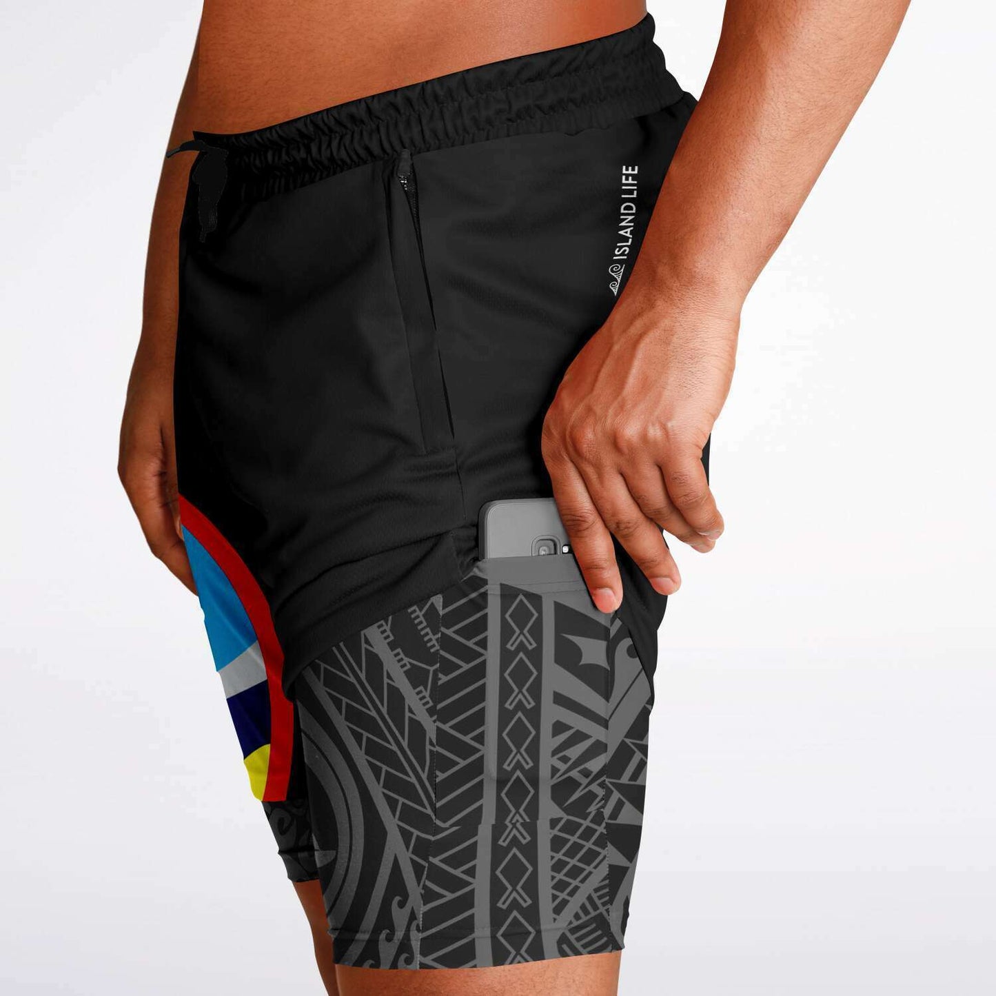 Guam Tribal Layer 2-in-1 Phone Pocket Active Shorts