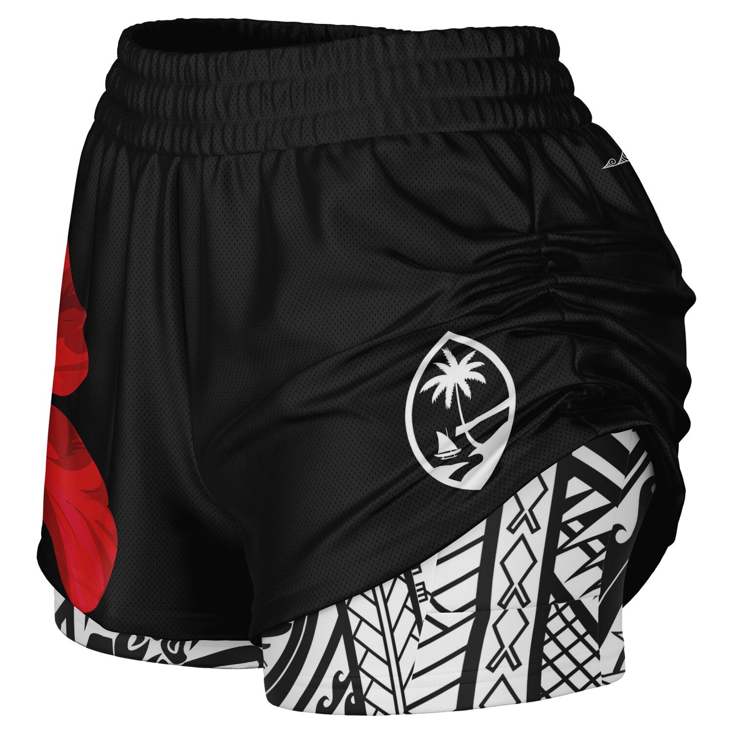 Guam Red Hibiscus Paradise Layer 2-in-1 Phone Pocket Active Shorts