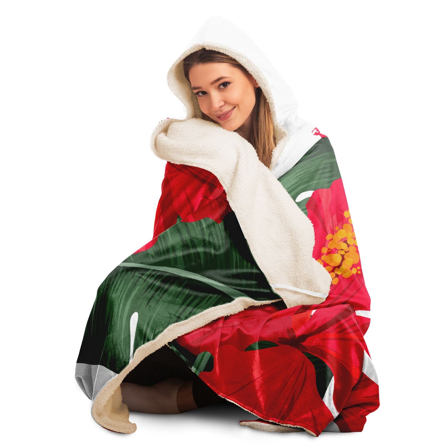 Guam Hibiscus Paradise Premium Sherpa Hooded Blanket