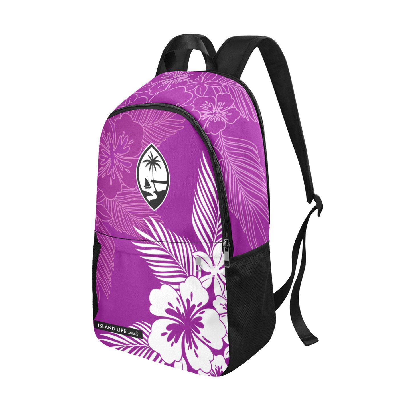 Guam Tropical Hibiscus Fuchsia Laptop Side Pockets Backpack