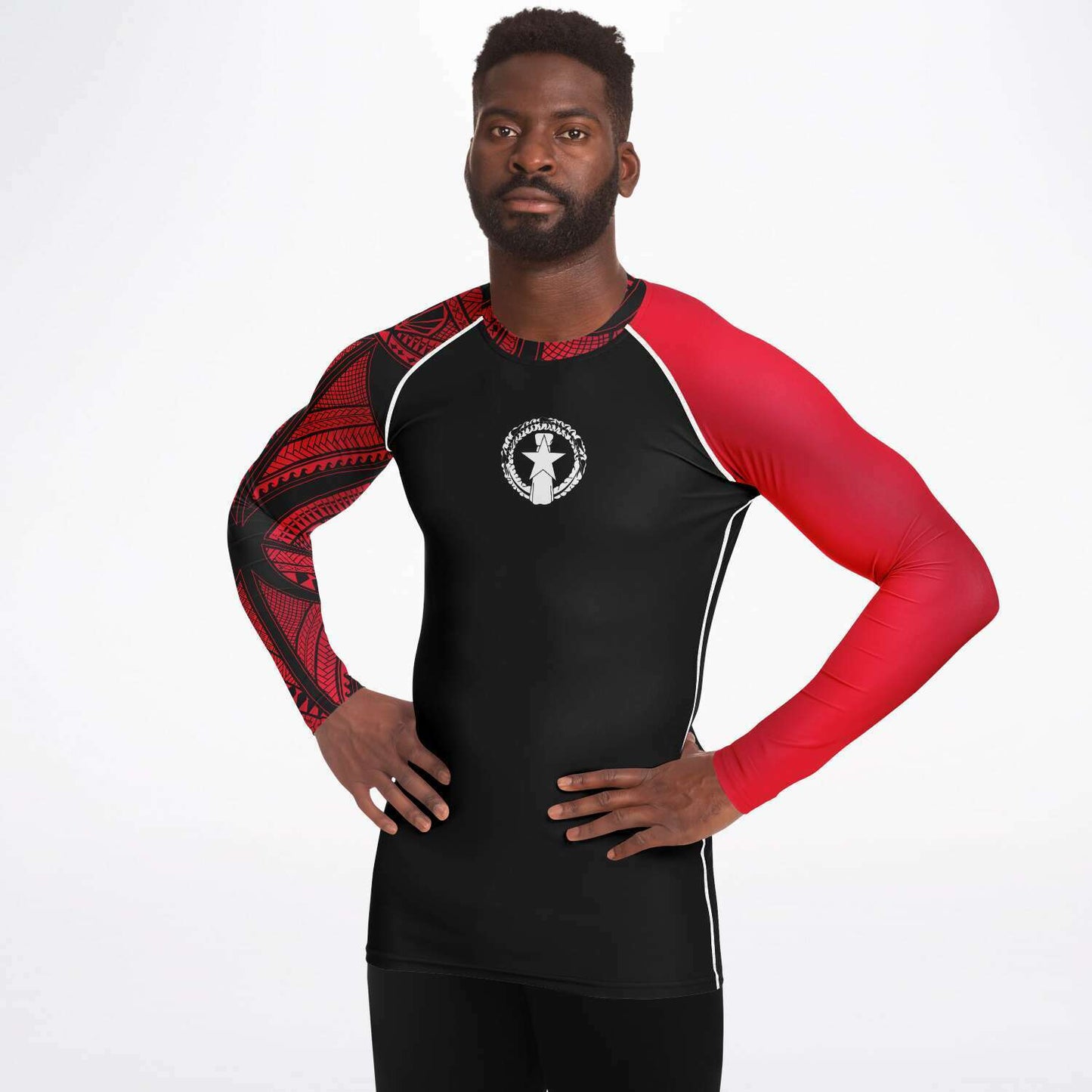 CNMI Tribal Men's Red Rashguard
