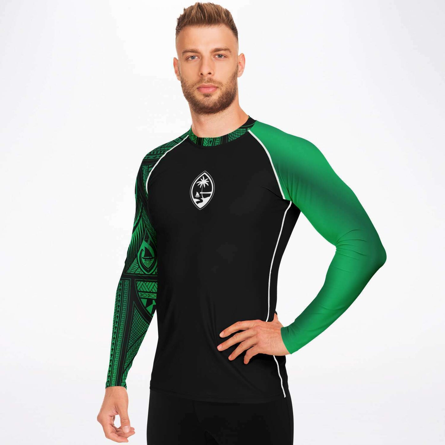 Guahan Tribal Men's Green Rashguard