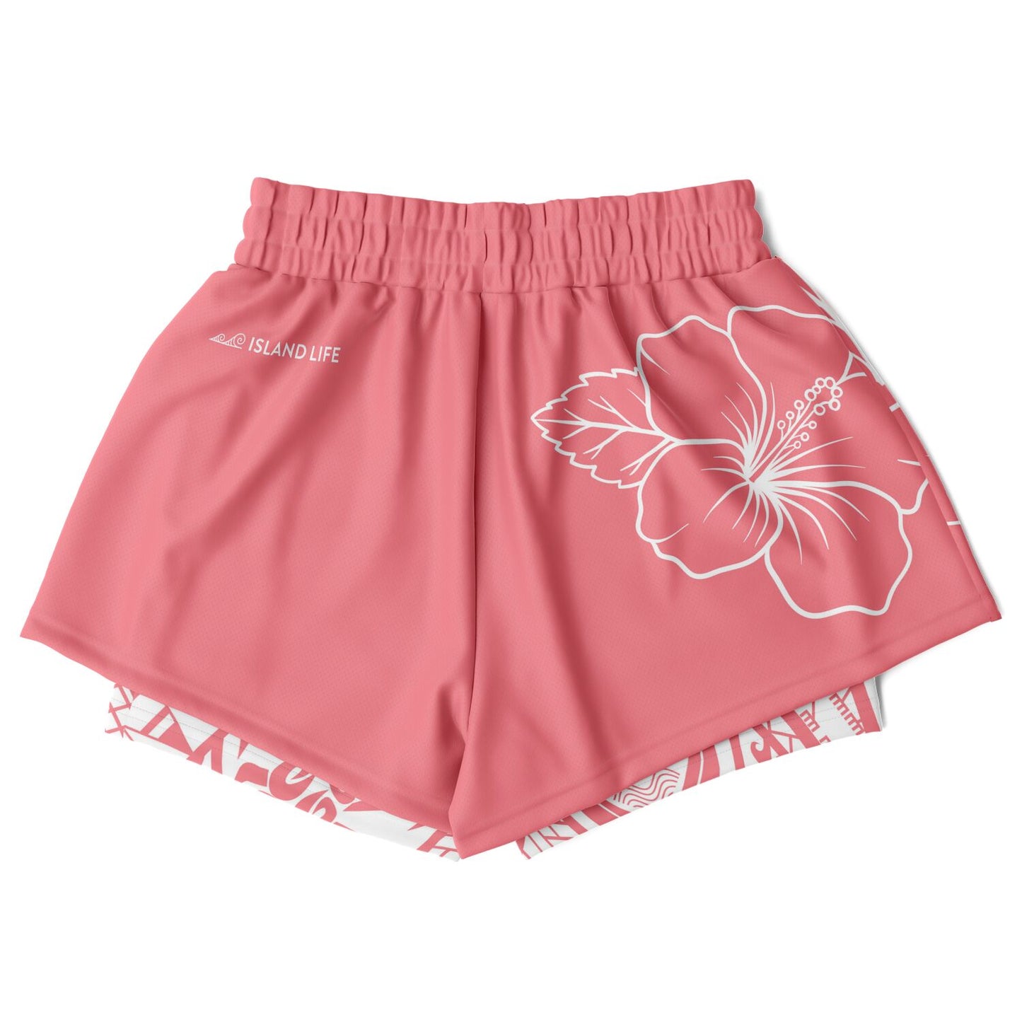 Guam Coral Modern Hibiscus Layer 2-in-1 Phone Pocket Active Shorts