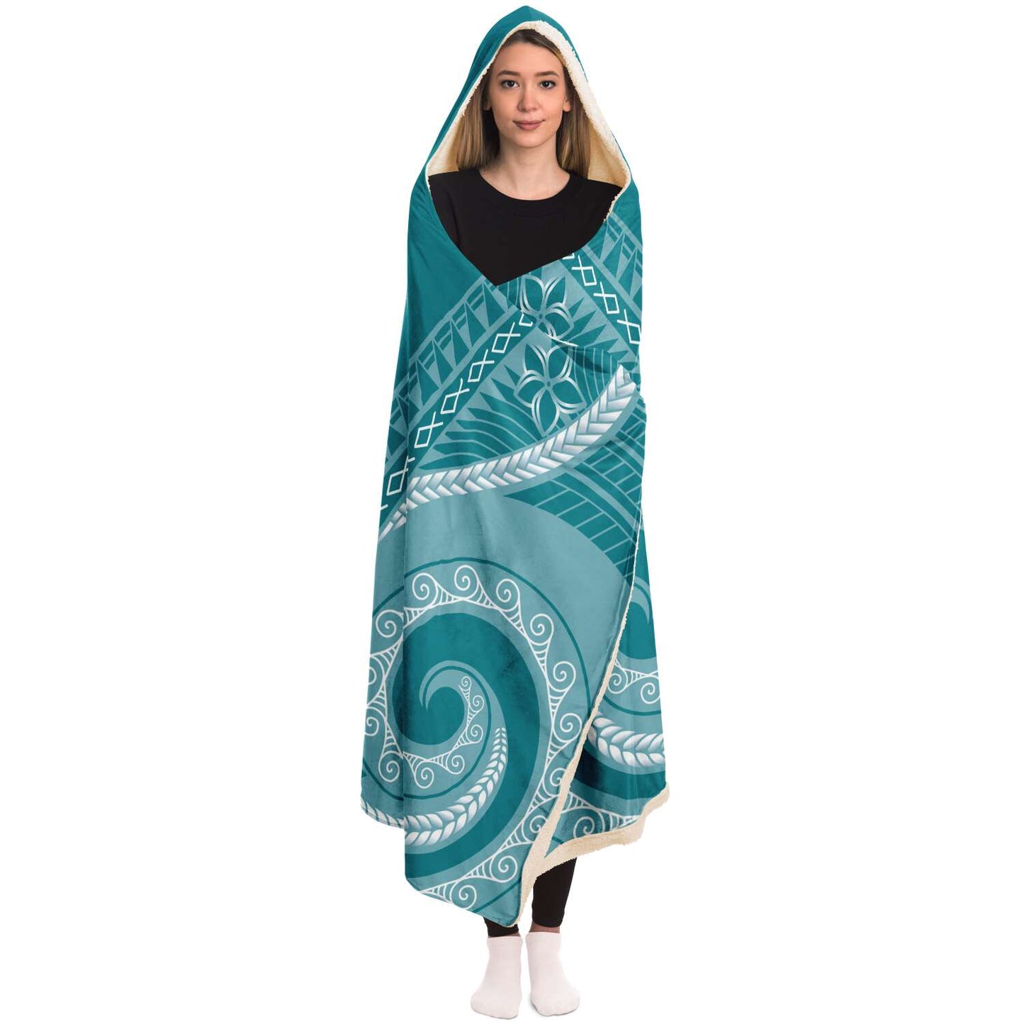 Guam Tribal Blue Premium Sherpa Hooded Blanket