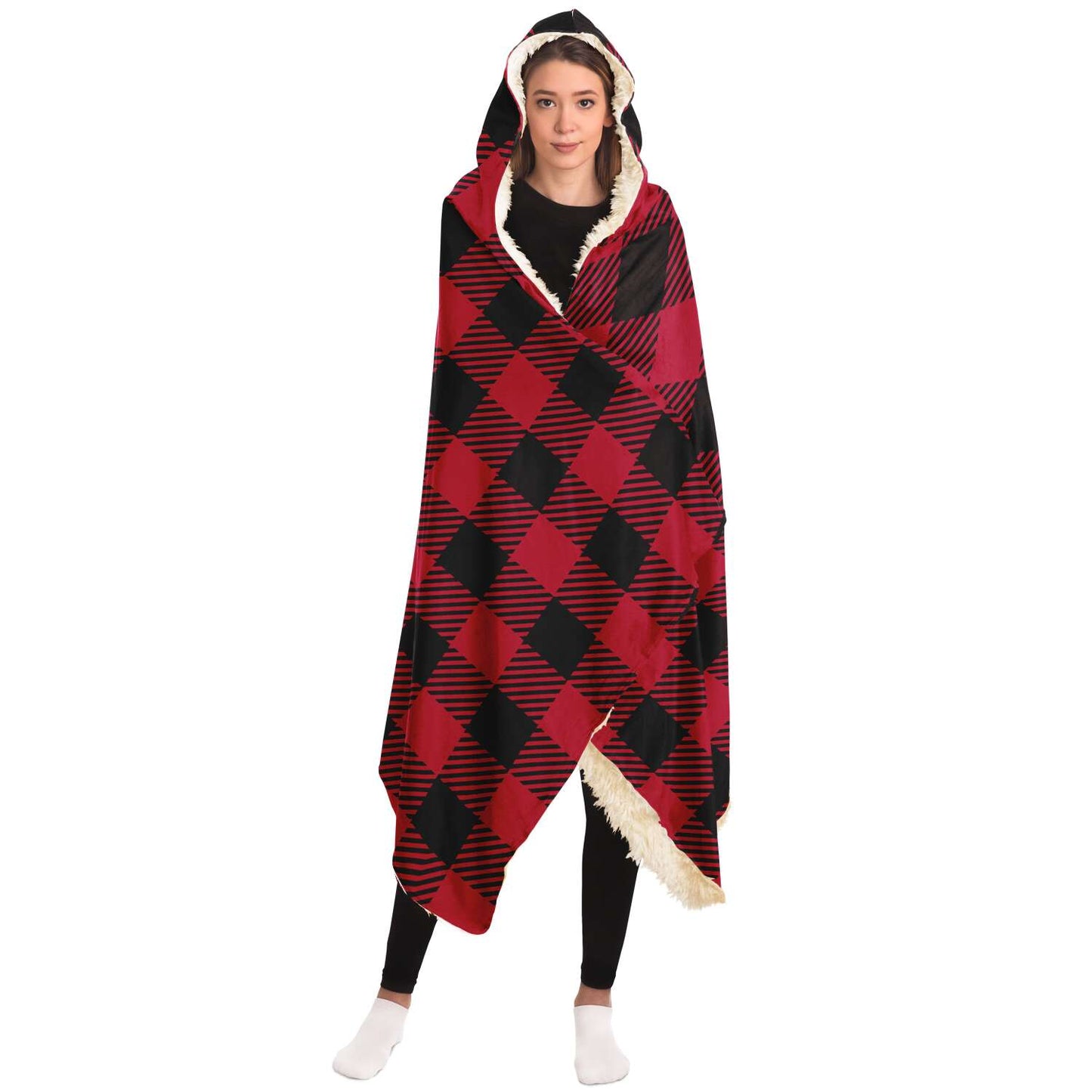 Guam Hibiscus Buffalo Plaid Premium Sherpa Hooded Blanket