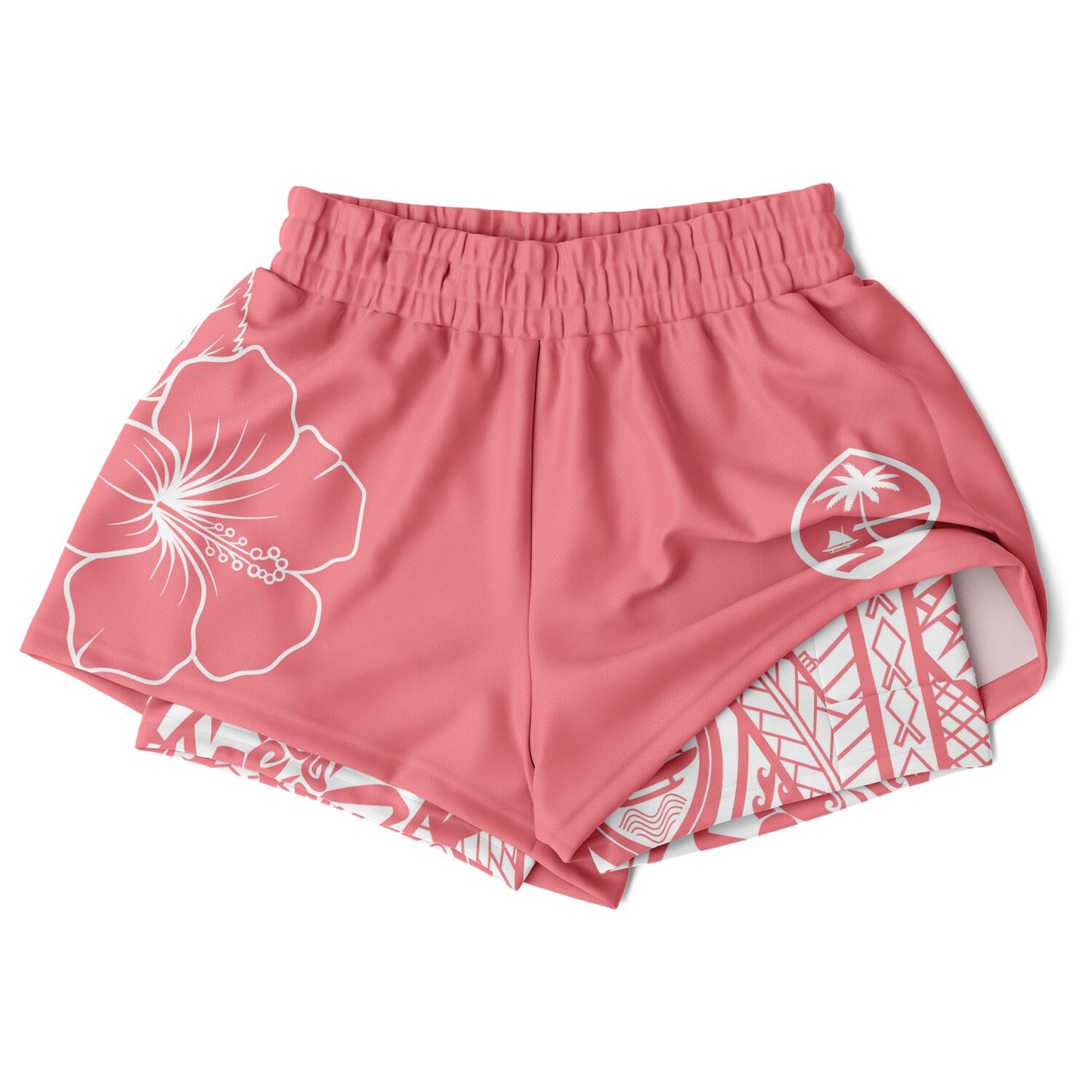 Guam Coral Modern Hibiscus Layer 2-in-1 Phone Pocket Active Shorts