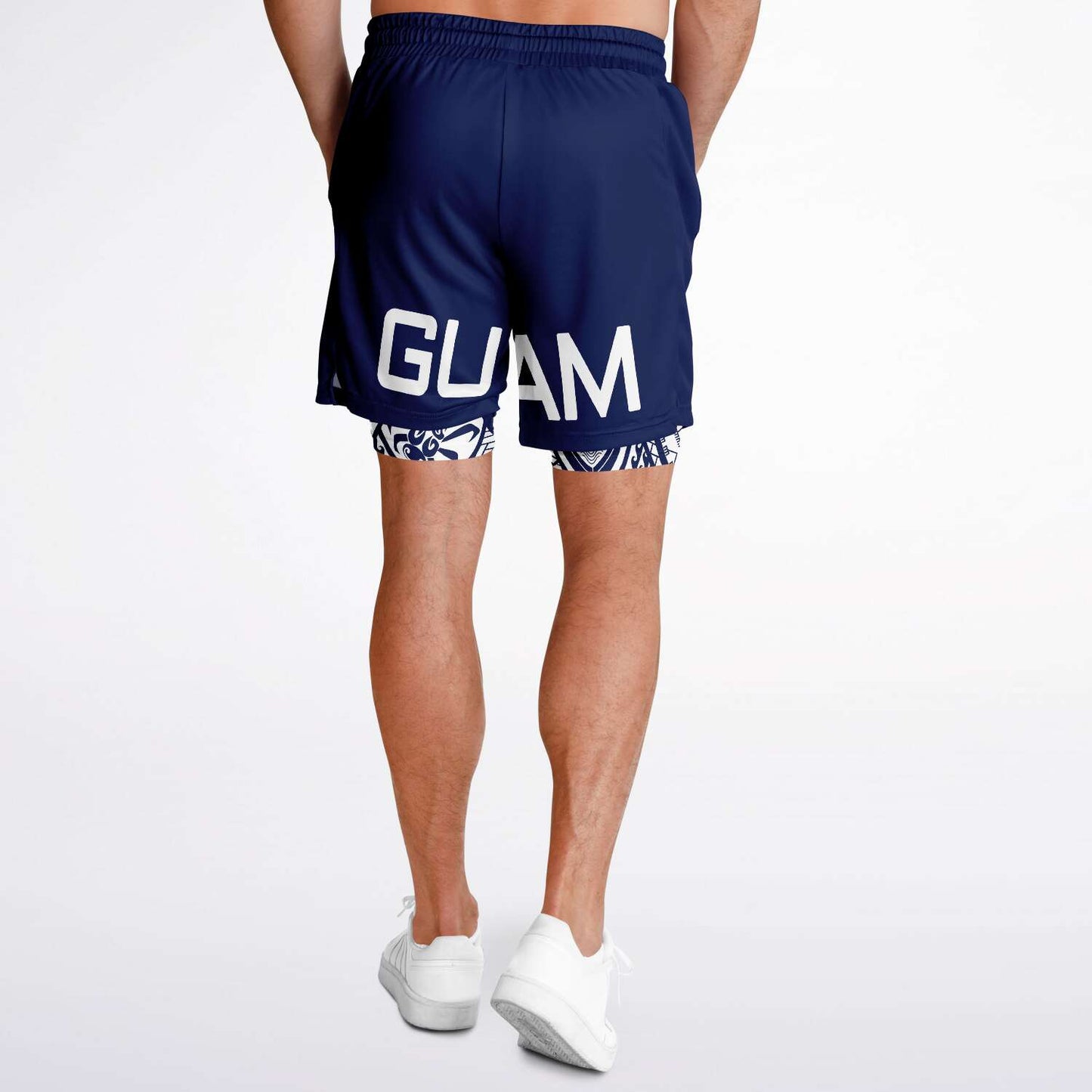 Guam Tribal Layer Blue 2-in-1 Phone Pocket Active Shorts