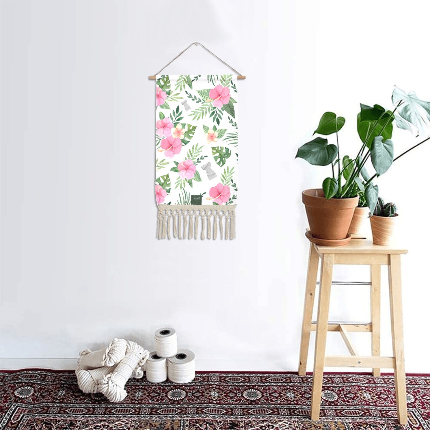 Latte Stone Pink Hibiscus Guam CNMI Linen Hanging Poster