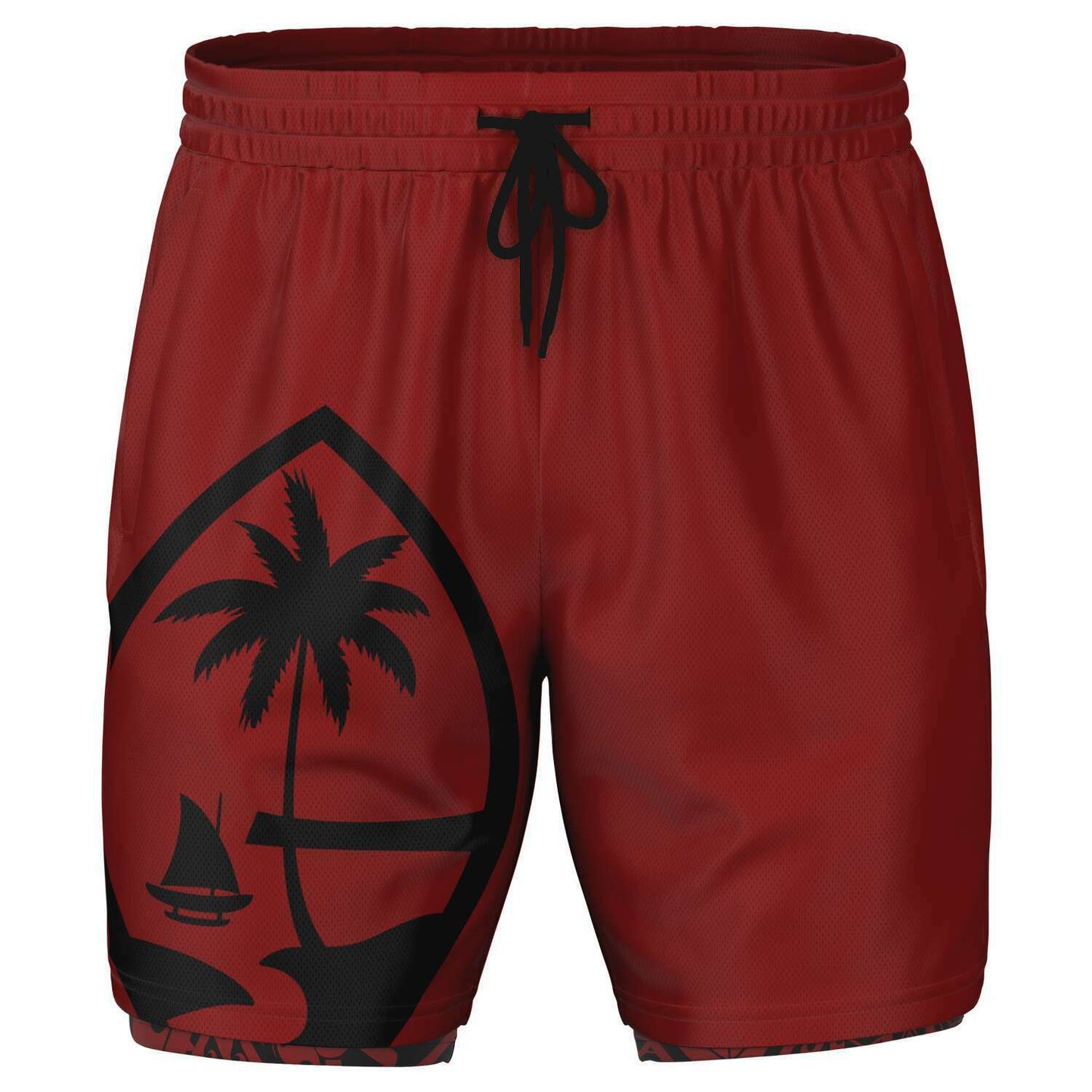 Guam Tribal Layer Red 2-in-1 Phone Pocket Active Shorts
