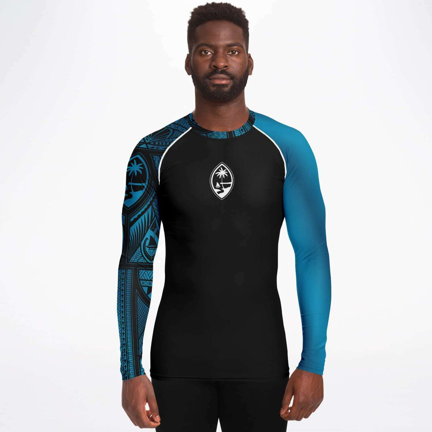 Guahan Tribal Men's Aqua Blue Rashguard