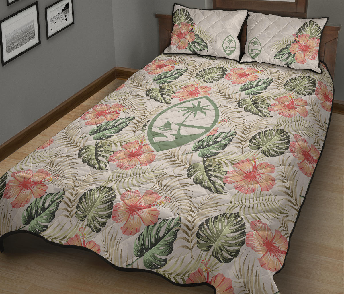 Guam Coral Hibiscus Quilt Bedding Set