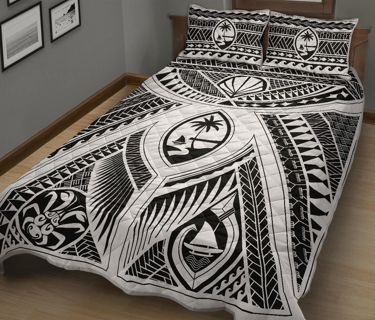 Guahan Modern Tribal White Quilt Bedding Set