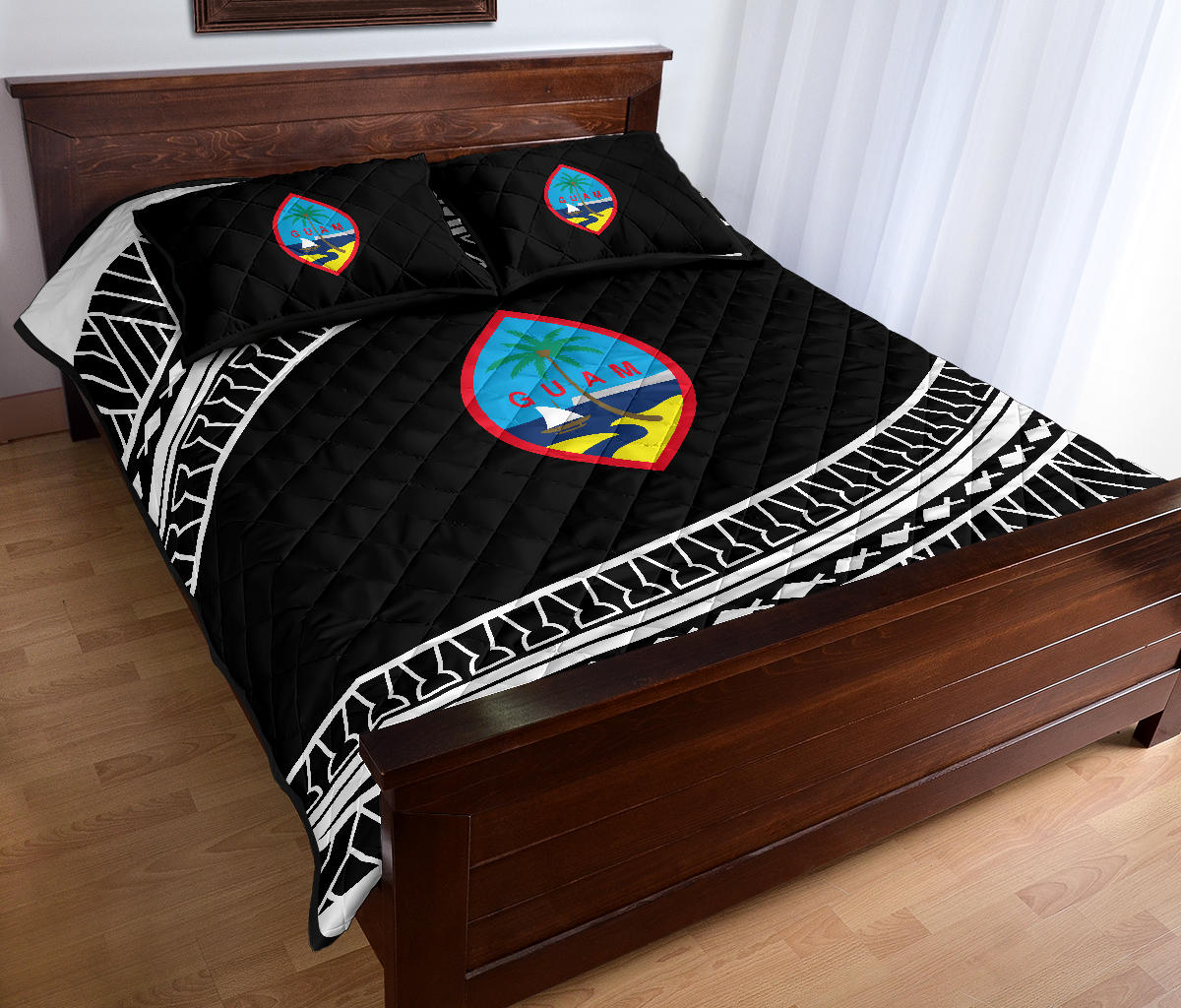 Guam Seal Tribal Black Quilt Bedding Set