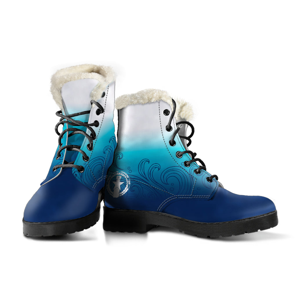 CNMI Seal Saipan Ombre Waves Faux Fur Leather Boots