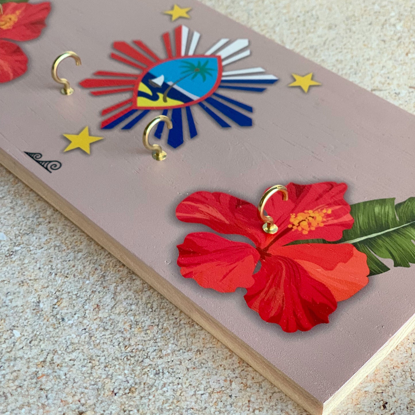 Guam Philippines Hibiscus Paradise Wood Key Holder