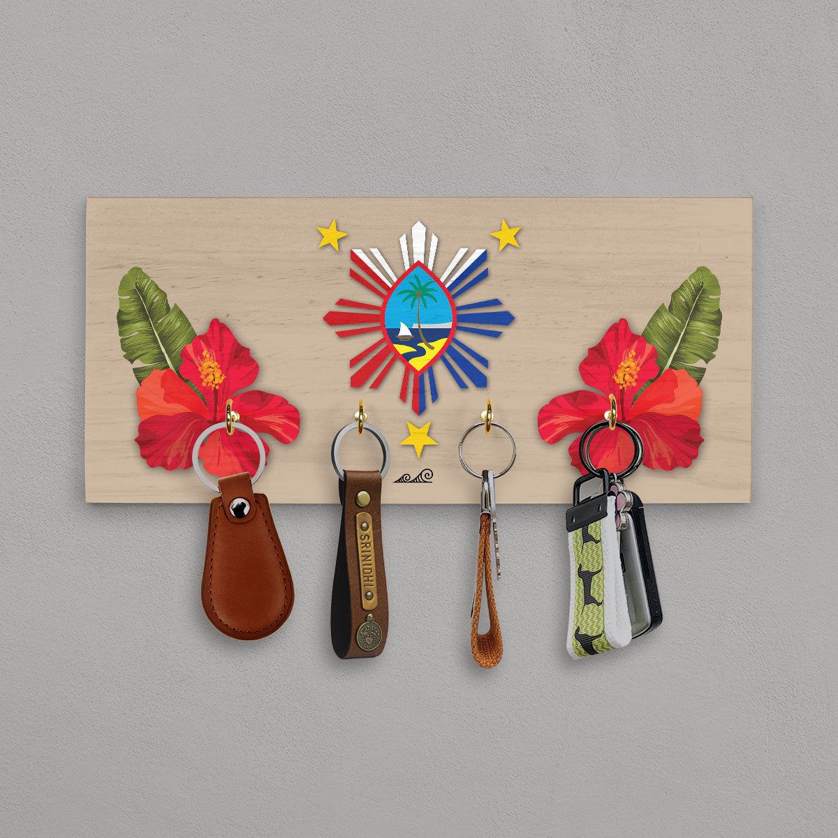 Guam Philippines Hibiscus Paradise Wood Key Holder