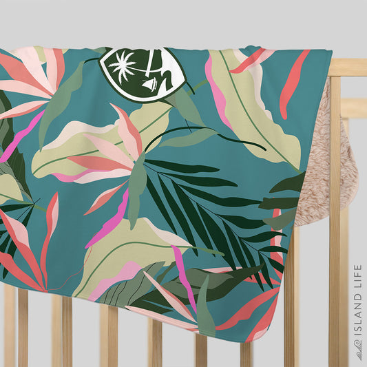 Guam Blue Birds of Paradise Sherpa Baby Blanket