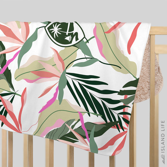 Guam White Birds of Paradise Sherpa Baby Blanket