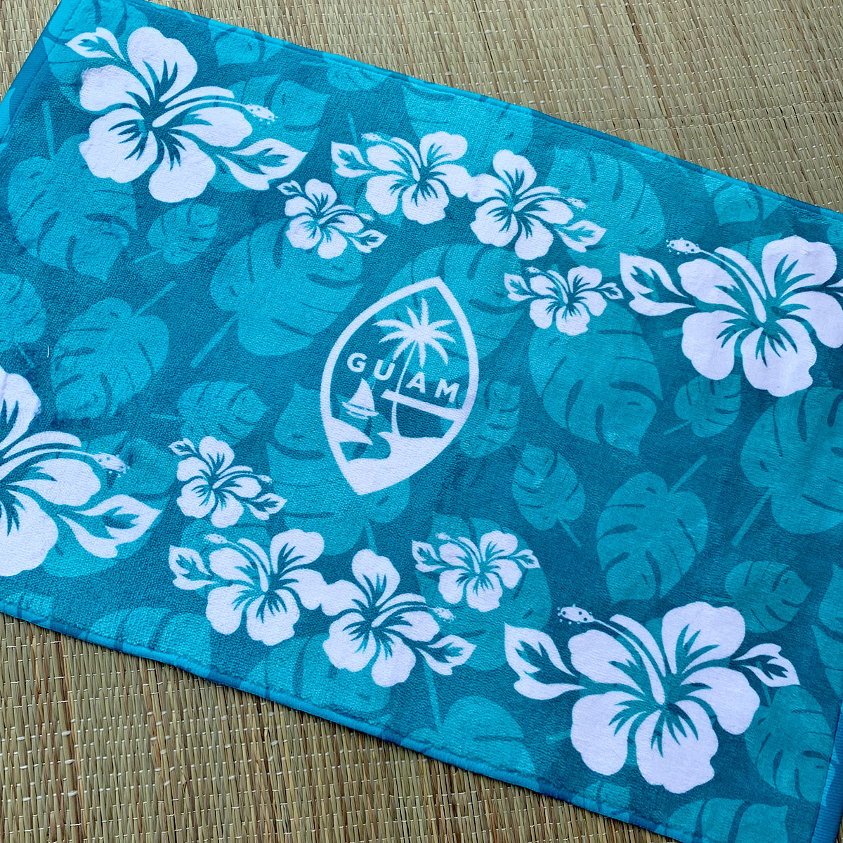 Guam Seal Teal Hibiscus Hand Towel