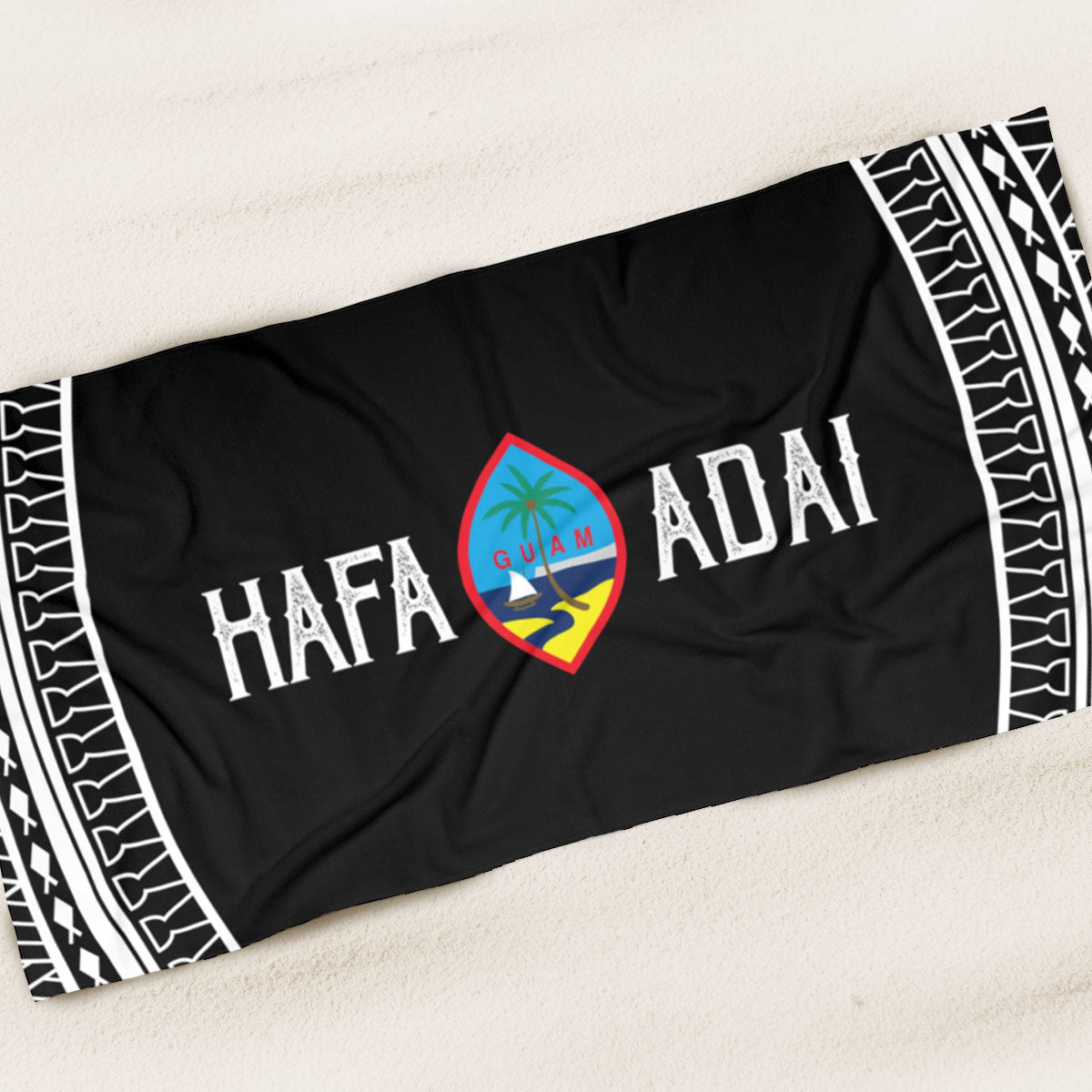 Hafa Adai Guam Tribal Black Beach Towel