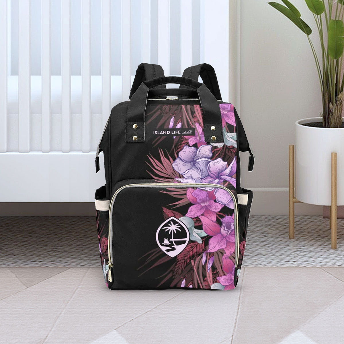 Guam Vintage Hibiscus Multi-Function Baby Diaper Backpack Bag