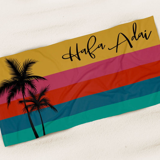 Hafa Adai Retro Rainbow Guam CNMI Beach Towel