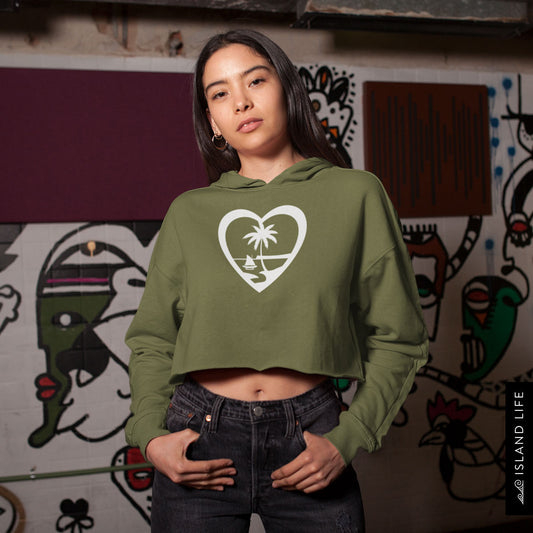 Heart Guam Women's Crop Fleece Pullover Hoodie