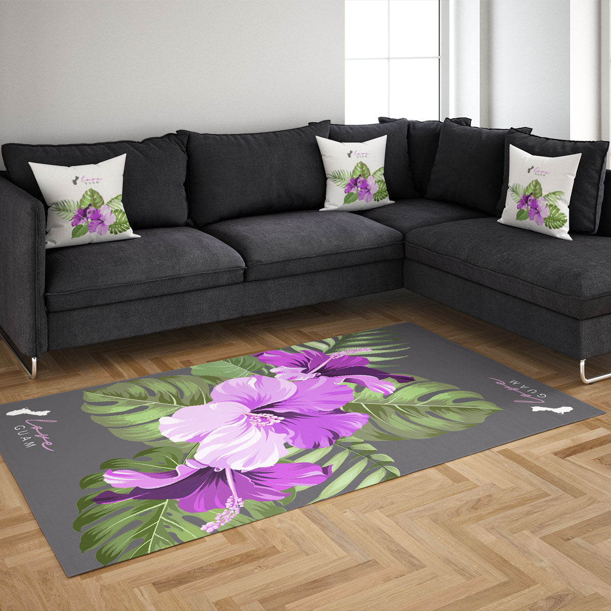 Love Guam Purple Hibiscus Faux Suede Square Pillow Case