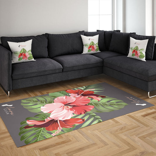 Love Guam Red Hibiscus Area Rug