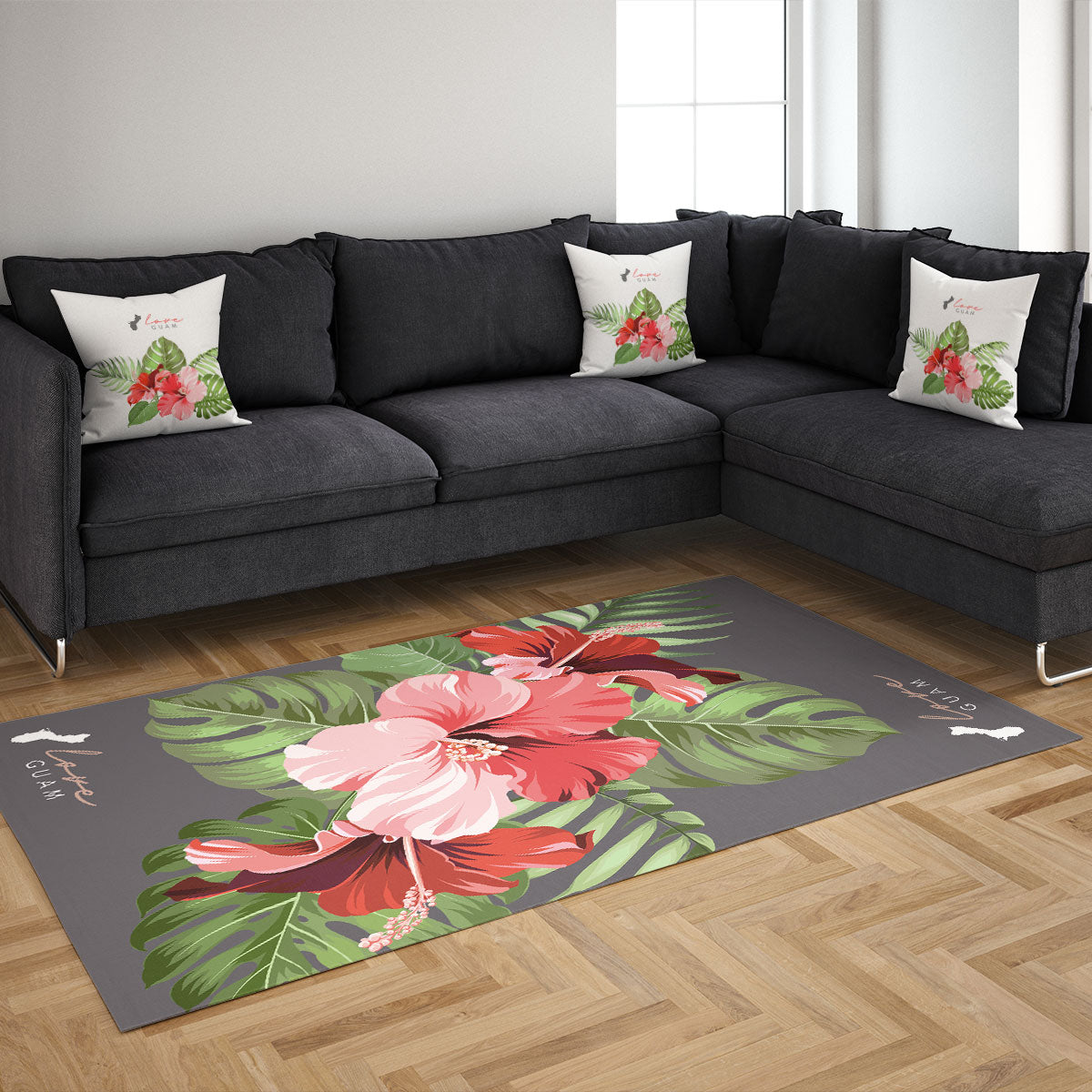 Love Guam Red Hibiscus Faux Suede Square Pillow Case