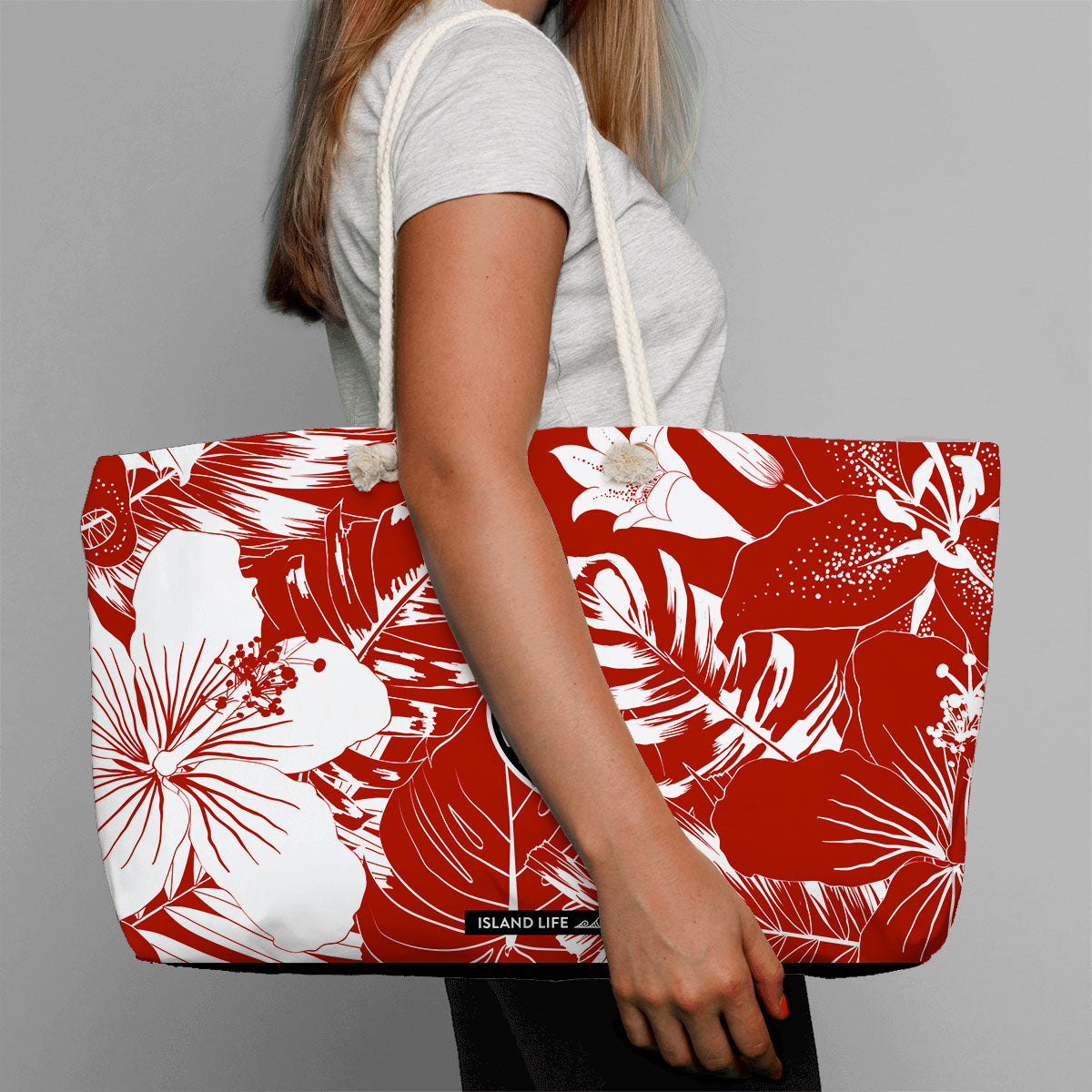 Guam Hibiscus Floral Red Weekender Tote Bag