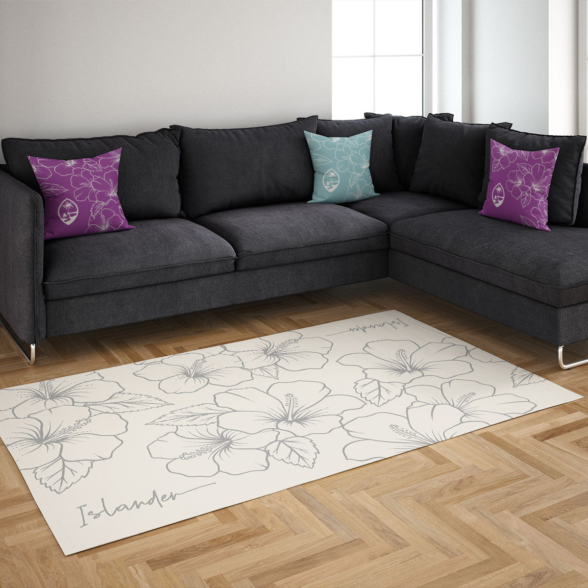 Guam CNMI Modern Hibiscus Beige Gray Area Rug