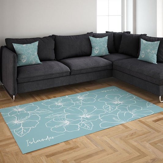 Guam CNMI Modern Hibiscus Teal Area Rug