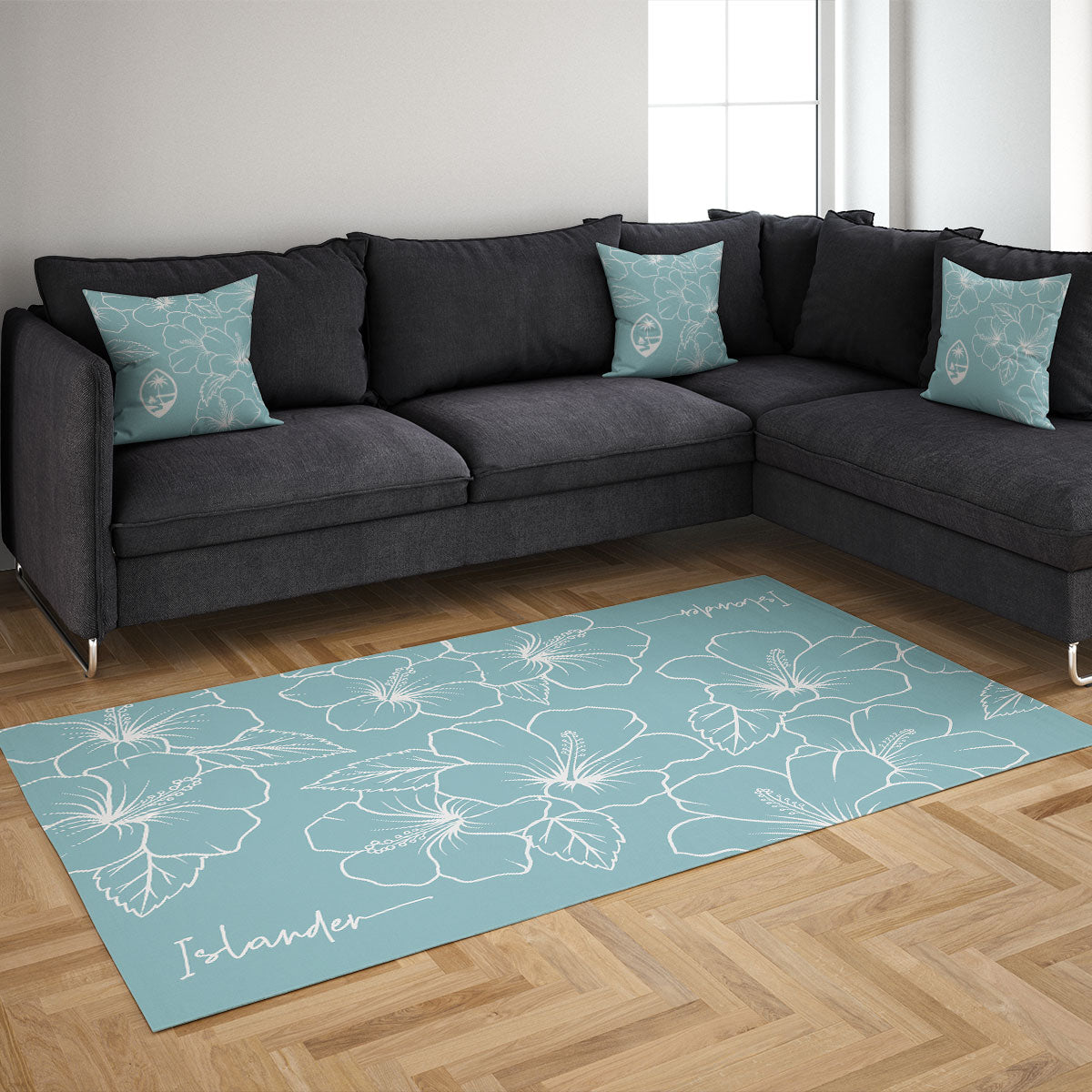 Guam Modern Hibiscus Teal Faux Suede Square Pillow Case