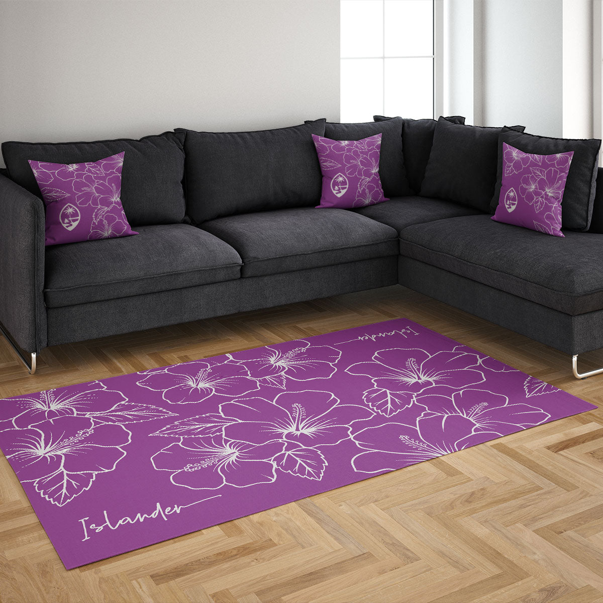Guam Modern Hibiscus Purple Faux Suede Square Pillow Case