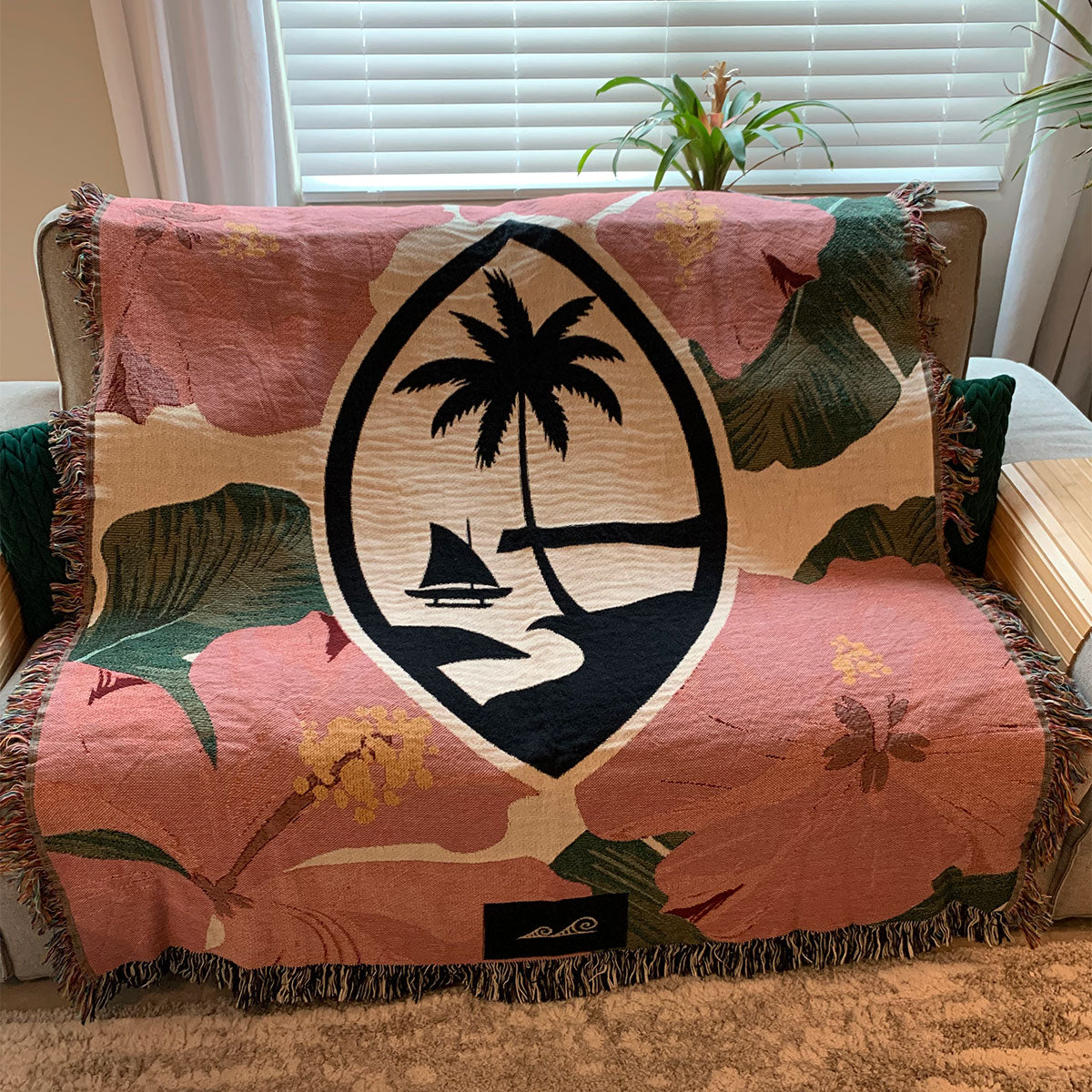 Guam Pink Hibiscus Paradise Woven Blanket