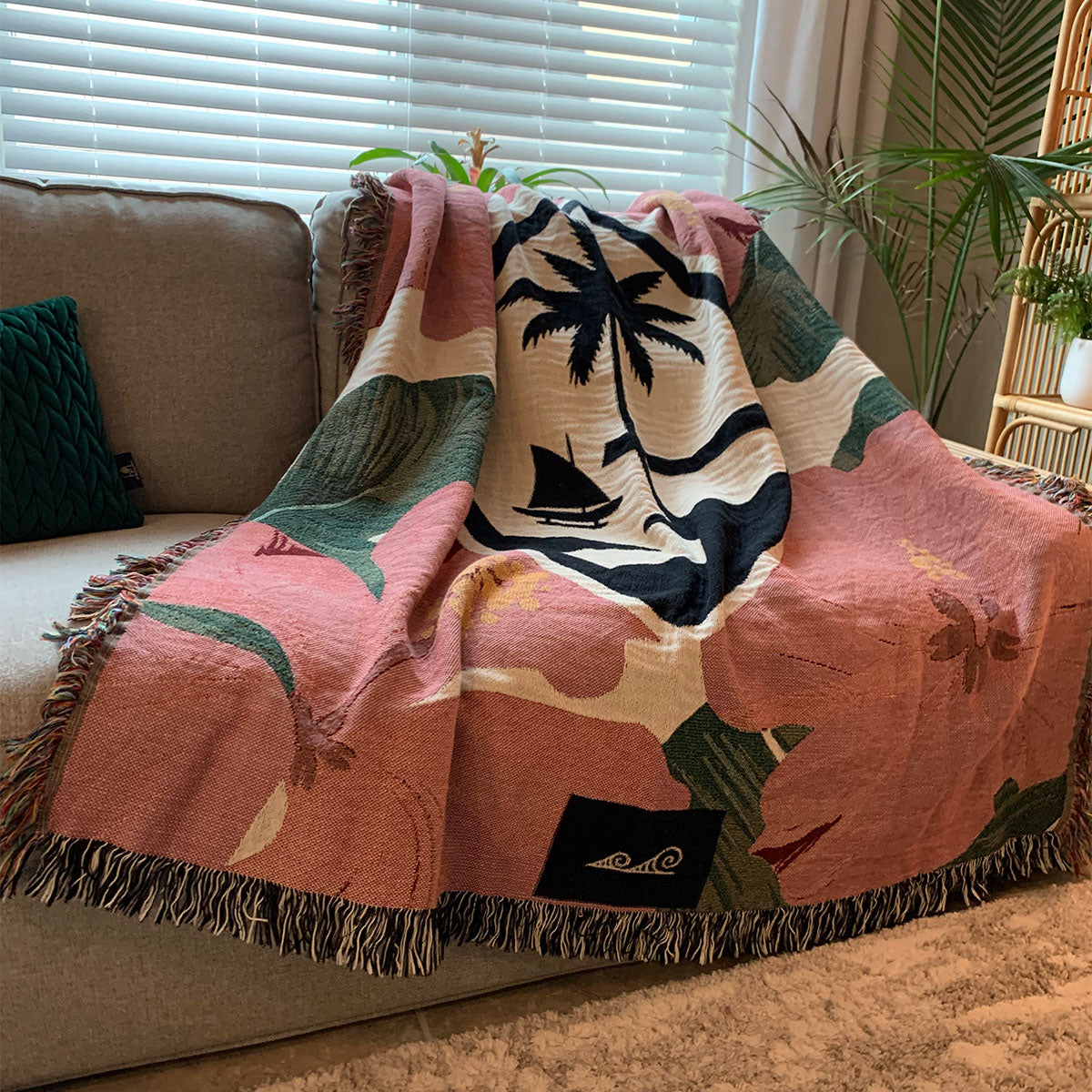 Guam Pink Hibiscus Paradise Woven Blanket