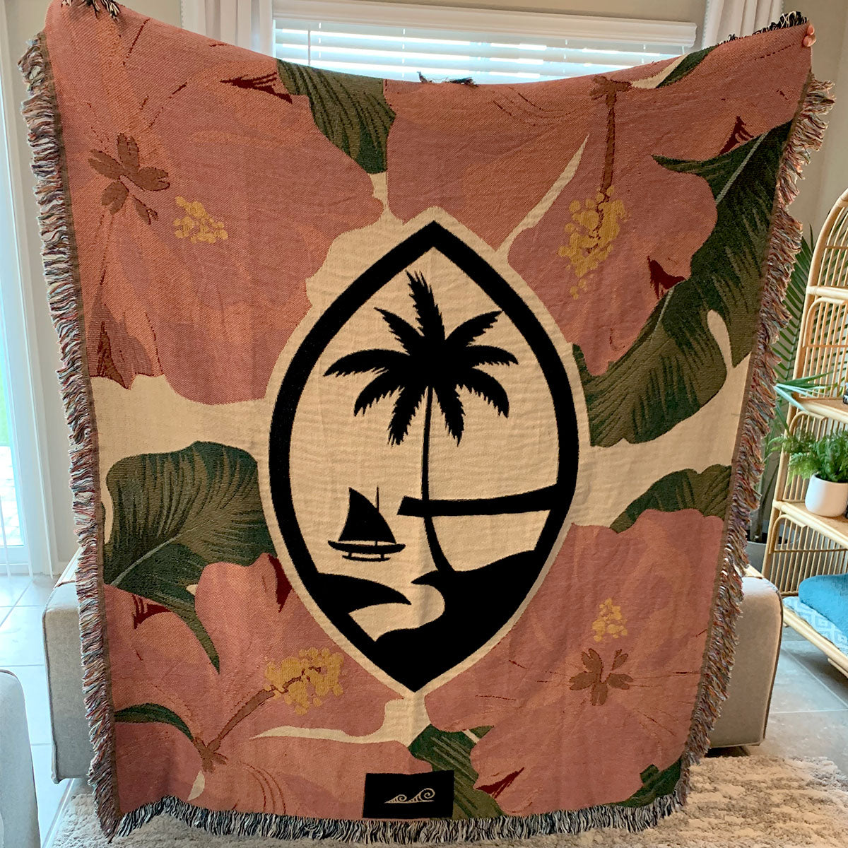 Guam Pink Hibiscus Paradise Woven Blanket