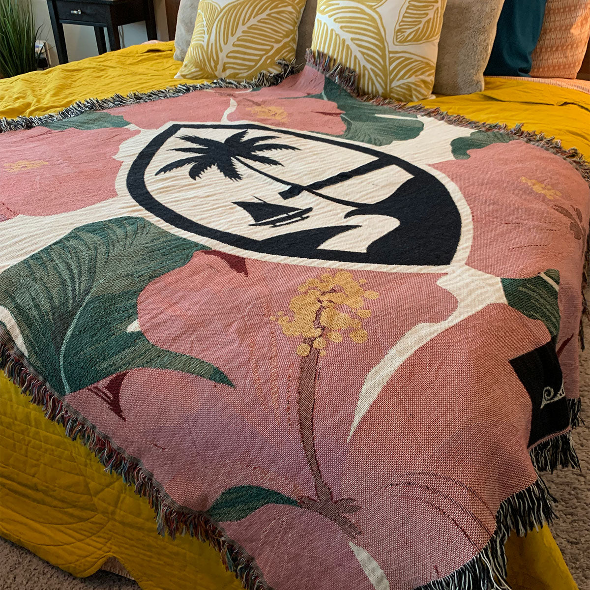 Guam Pink Hibiscus Paradise Woven Blanket