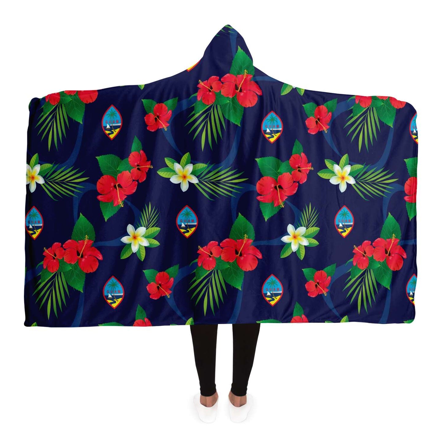 Guam Flag Flowers Premium Sherpa Hooded Blanket