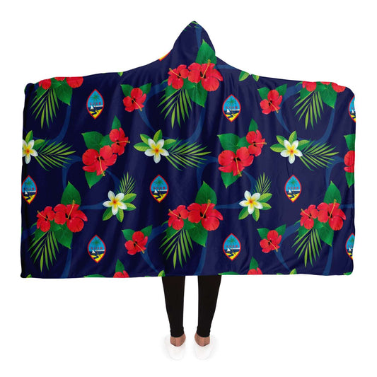 Guam Flag Flowers Premium Sherpa Hooded Blanket