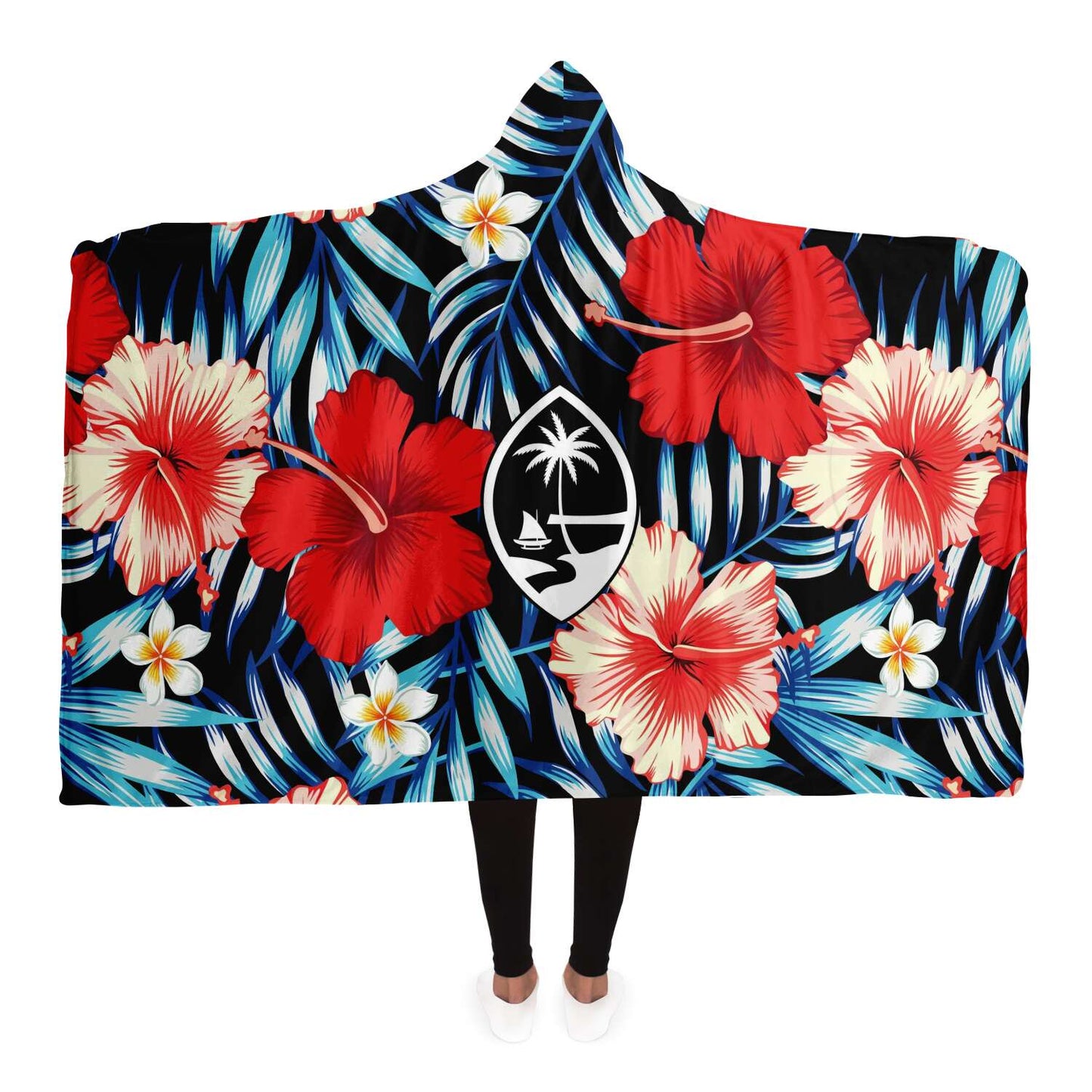 Guam Tropical Floral Premium Sherpa Hooded Blanket