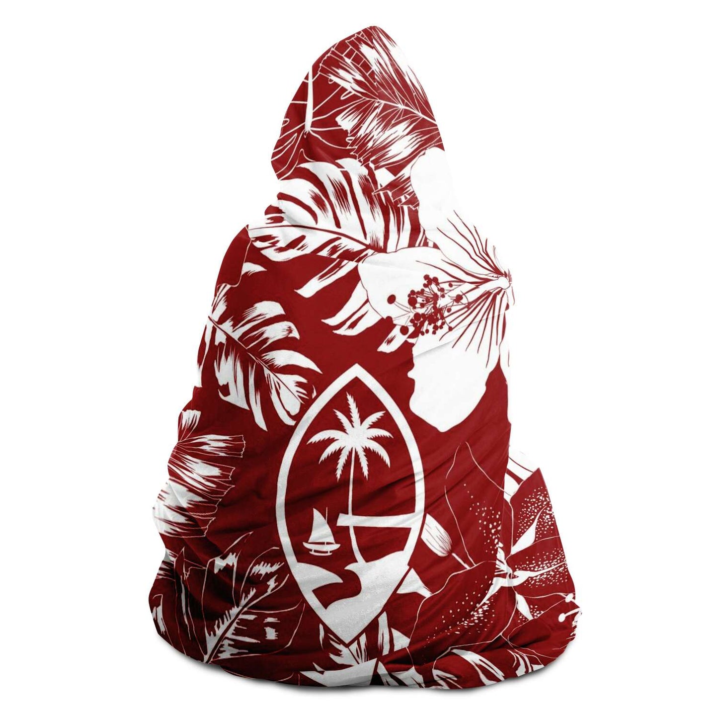 Guam Seal Red Hibiscus Premium Sherpa Hooded Blanket