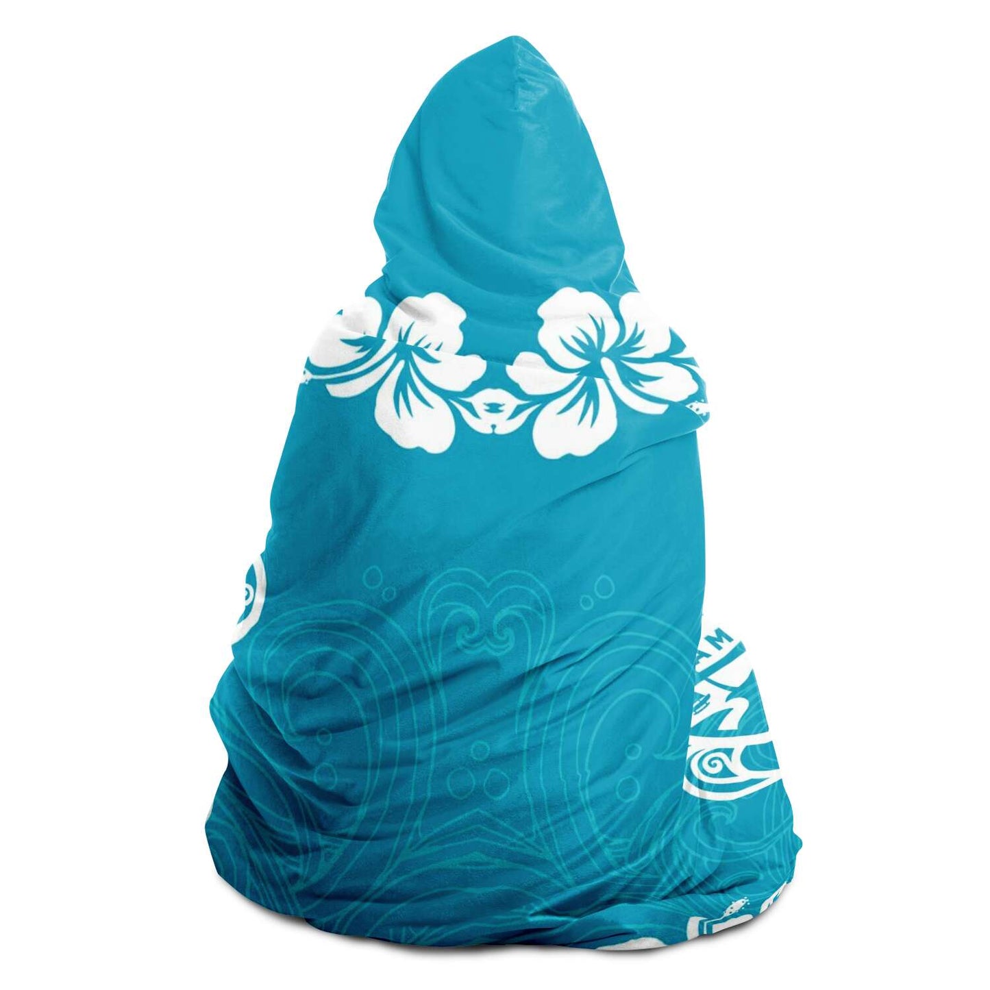 Guam Seal Turtle Hibiscus Teal Premium Sherpa Hooded Blanket