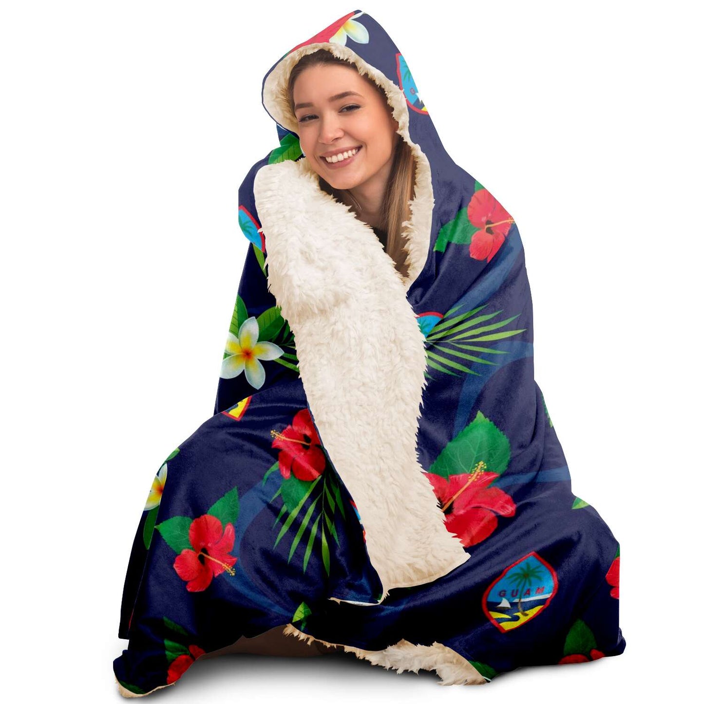 Guam Flag Flowers Premium Sherpa Hooded Blanket