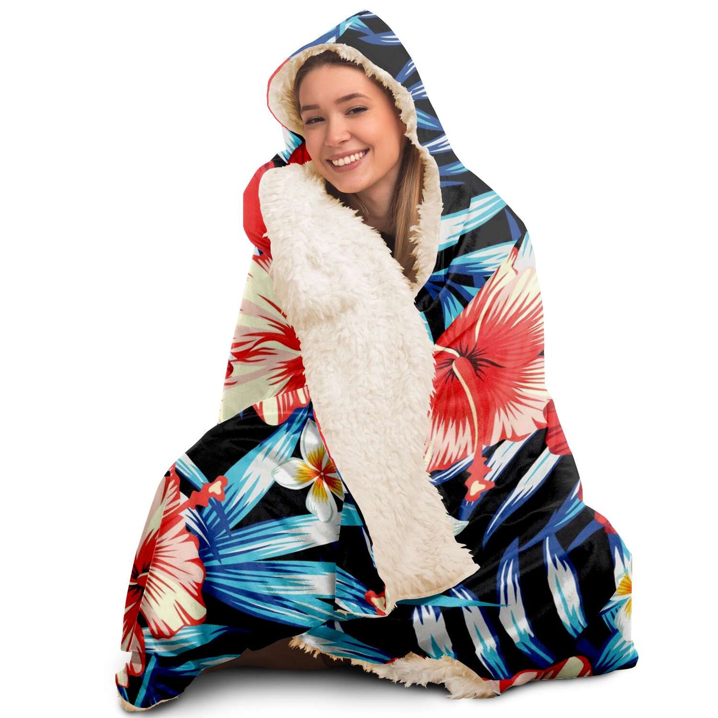 Guam Tropical Floral Premium Sherpa Hooded Blanket