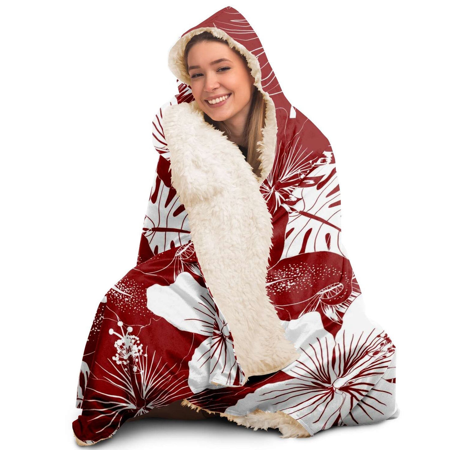 Guam Seal Red Hibiscus Premium Sherpa Hooded Blanket